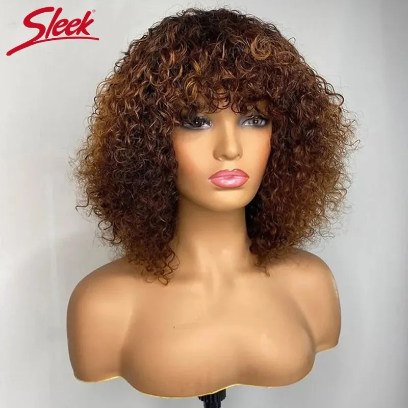 Jerry Curly Glueless Wig Short Pixie Bob Cut Human Hair Wigs With Bangs Highlight Honey Water Wave Blonde Colored Wigs_voghion.com