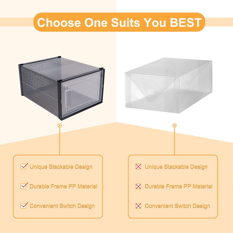 Storage Shoe Box; Foldable Clear Sneaker Display Box; Stackable Storage Bins Shoe Container Organizer; 6 Pack - Black_voghion.com