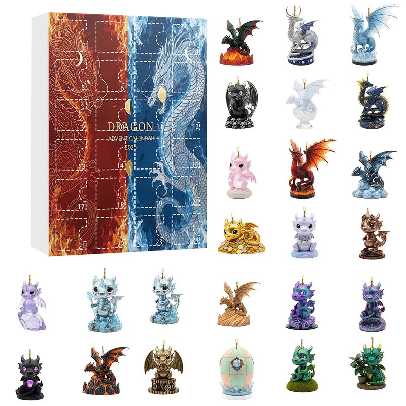 2025 Water, Fire, And Dragon Theme Christmas Advent Calendar Blind Box, Christmas Tree Decoration Flat Ornament, Calendar Blind Box_voghion.com