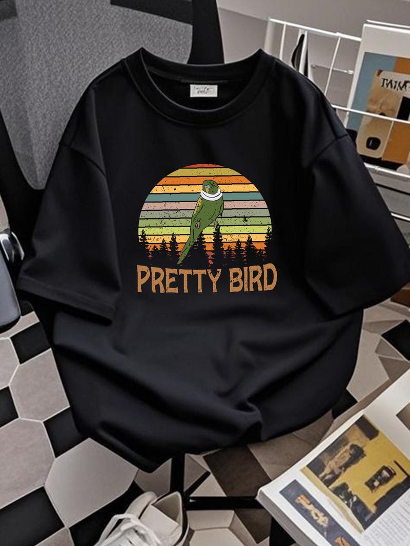 Koszulka vintage z ładnym ptakiem, głupim i głupszym papugą, zabawna koszulka z ptakiem, głupi i głupi, męski, wygodny, lekko uniwersalny, swobodny, letni, stylowy_voghion.com