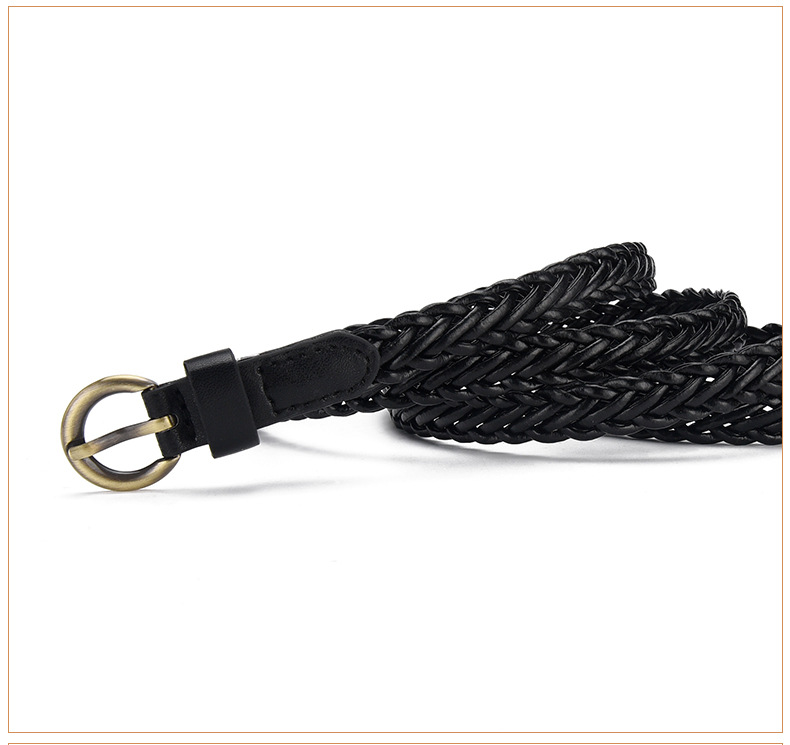 Geflochtener Gürtel für Damen, Sommer, Retro, gewebt, bronzefarbene Schnalle, dünner Gürtel für Damen, modisch, vielseitig, Kleid, frei stanzbar, PU-Dekorgürtel für Damen_voghion.com