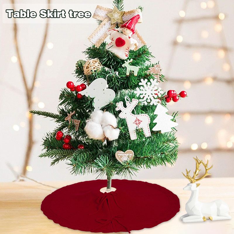 Red Knitted Apron Christmas Tree Skirt Decoration Ornament_voghion.com