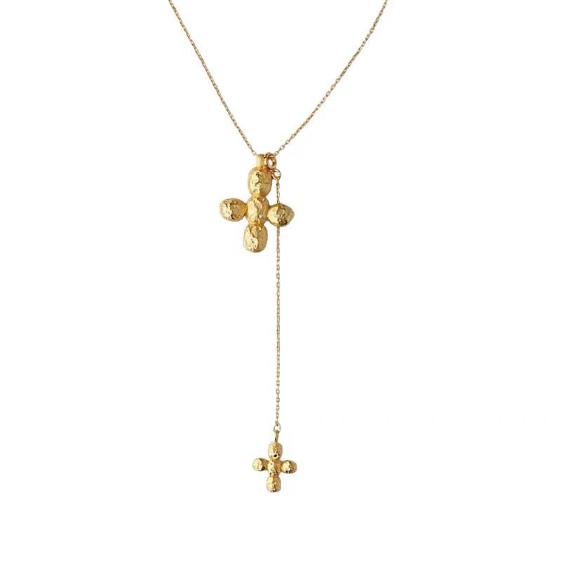 Collar elegante con colgante de cruz para mujer, cadena minimalista en capas para uso diario, en oro y plata, collar versátil de alta gama con personalidad._voghion.com