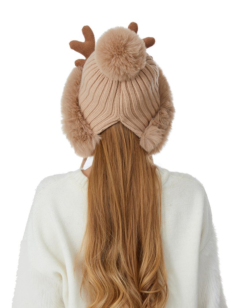 Nuovo cappello casual alla moda con tre pompon in corna di cervo lavorato a maglia per autunno inverno e caldo foderato in pile_voghion.com