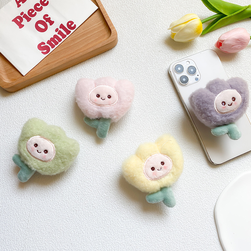 Supporto per airbag per telefono cellulare, adesivo posteriore a forma di piccolo tulipano fresco con fiore di peluche, per un supporto stabile, portatile e di nicchia._voghion.com