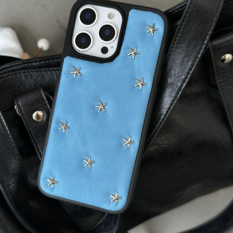 Custodia protettiva in pelle a tinta unita con rivetti Little Stars a schermo intero compatibile con iPhone 16 Pro Max 15_voghion.com