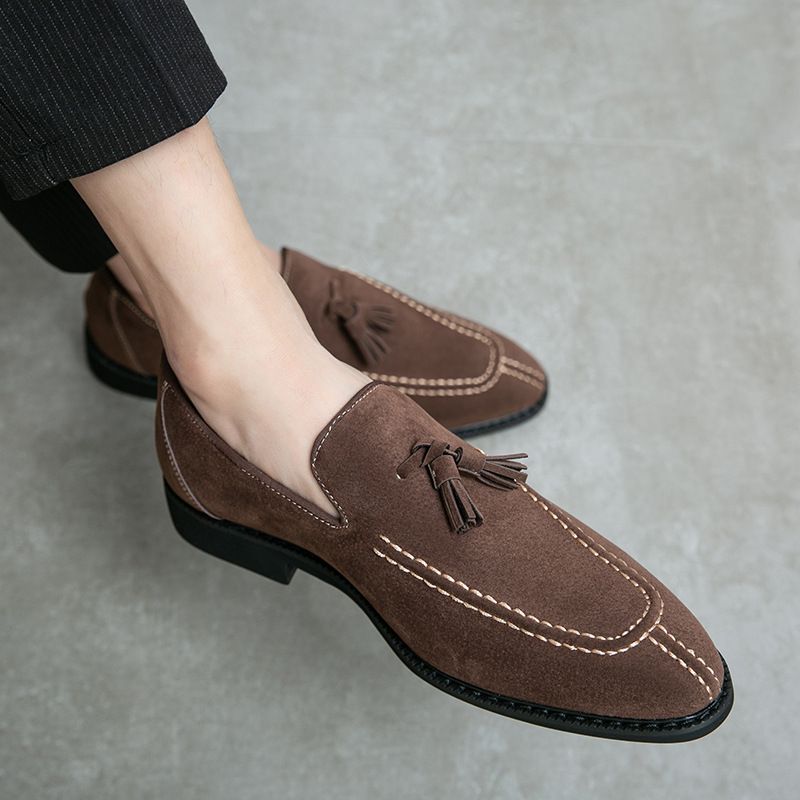 Mocassini da parrucchiere con nappe in pelle scamosciata, adatti a tutte le stagioni, casual, in stile britannico, da uomo, con punta a punta, versione coreana estiva_voghion.com
