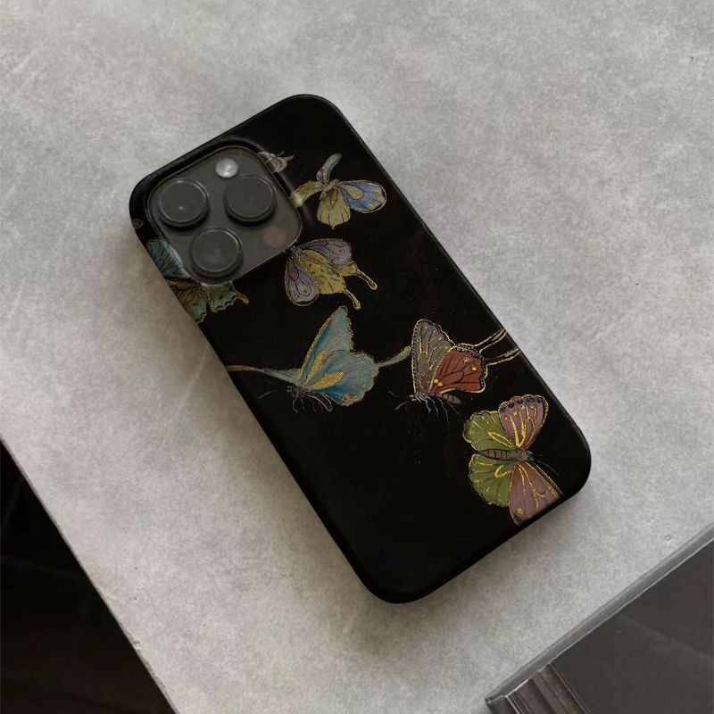 【 Izdržljiva i otporna na padove】 Tvrda maska za iPhone 14, tamni noćni leptir, 15 inča, nova kineska folija za iPhone 13 i 12 inča_voghion.com