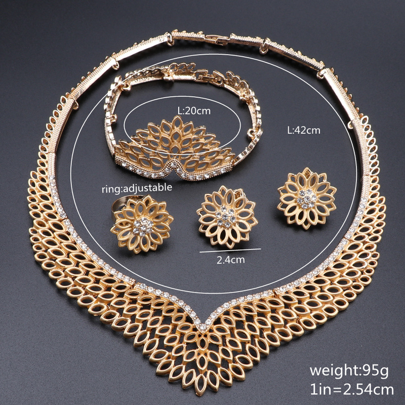 Frauen Afrikanische Perlen Schmuck Set Hochzeit Halsband Halskette Ohrring Braut Dubai Gold Farbe Kristall Schmuck Sets_voghion.com