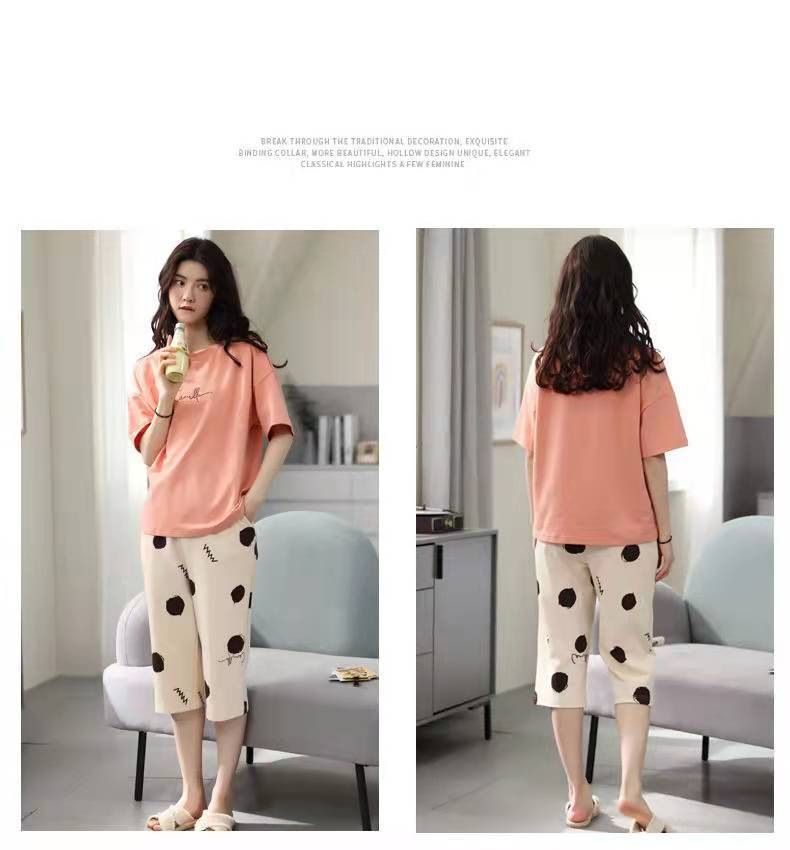 Sieviešu vasaras pidžamas, plus izmēra īsroku kapri bikses, vasaras sieviešu uzvalks, virsdrēbes, korejiešu stila, jaukas, mājas apģērbs, plānas_voghion.com