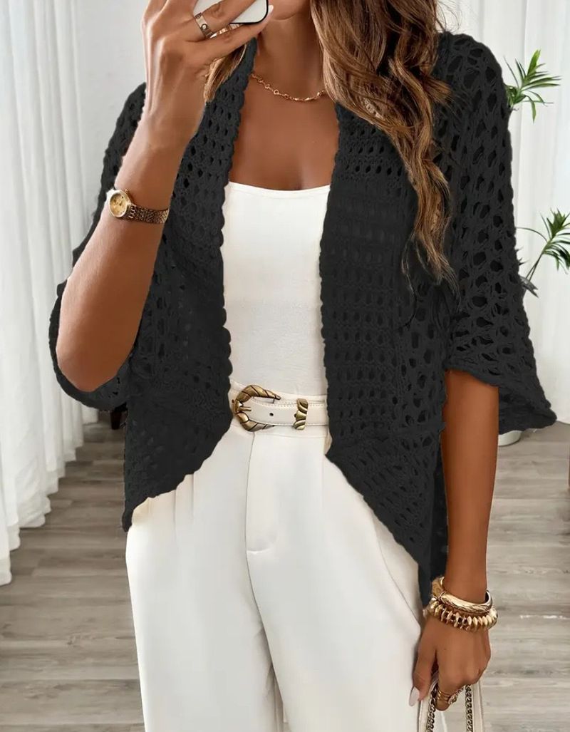 Maglione da spiaggia con lacci e maglia – Top da vacanza all'uncinetto con trafori (XS-XL, bianco/nero/albicocca/rosso)_voghion.com