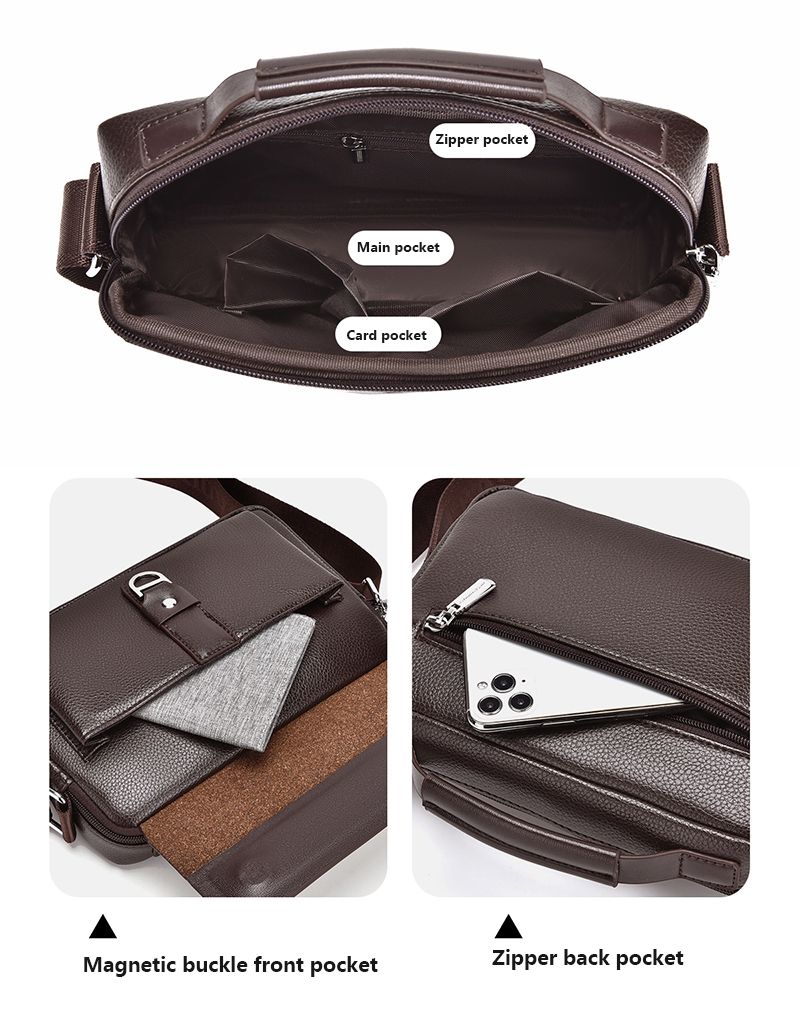 Small Male Shoulder Briefcase For Man PU Leather Tote Handbag Porter Messenger Satchels Crossbody Square Side Ipad Pouch_voghion.com
