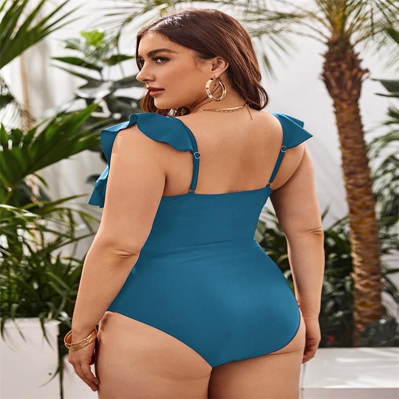 Maillot de bain une pièce grande taille à volants pour femme - Maillot de bain couvrant et discret pour la natation et la plage_voghion.com