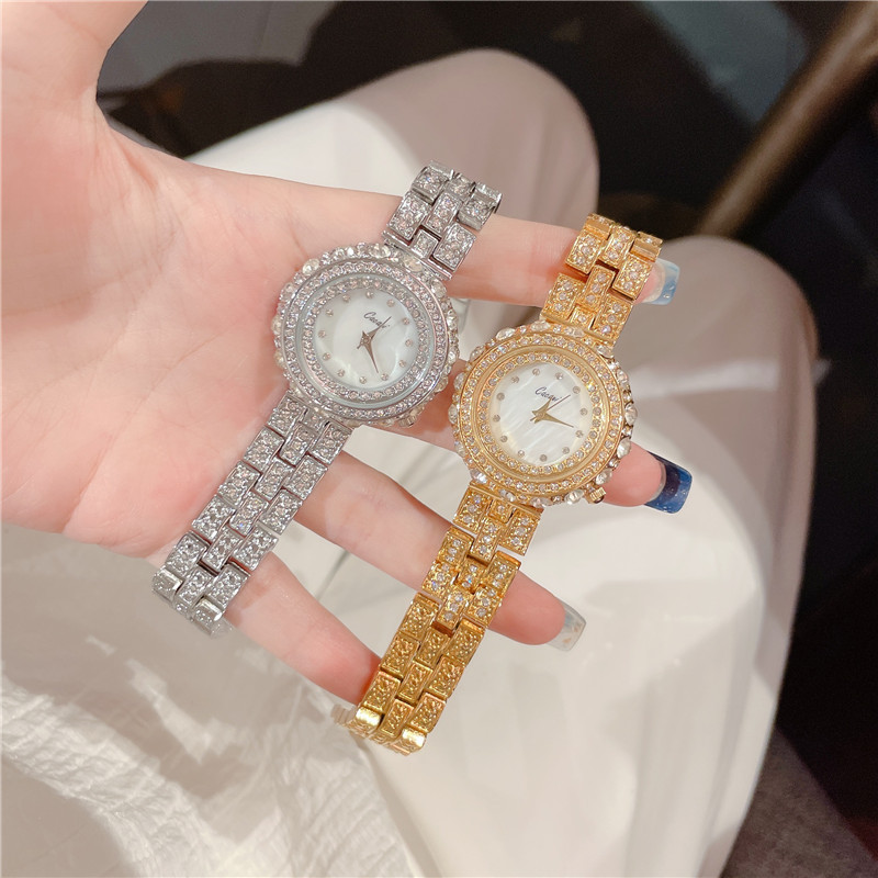 Nuovo orologio al quarzo in madreperla con diamanti pieni di moda da donna di lusso_voghion.com