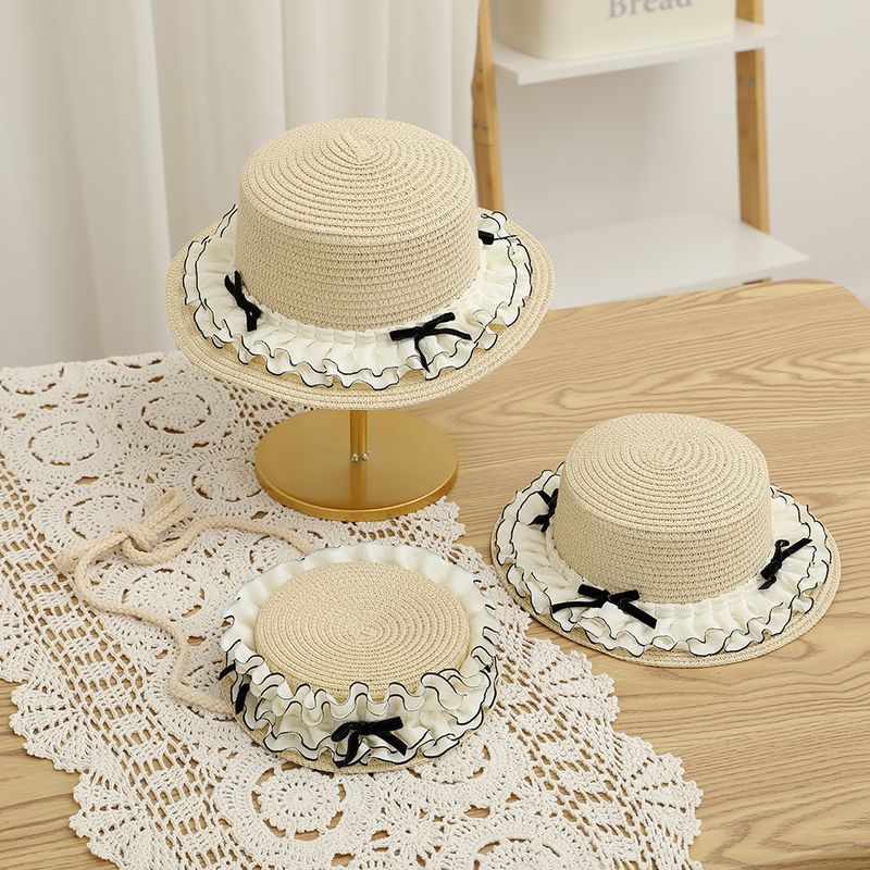 Borsa carina per bambini estivi nuovi set di due pezzi parasole cappello di paglia a sommità piatta per ragazza da sole_voghion.com