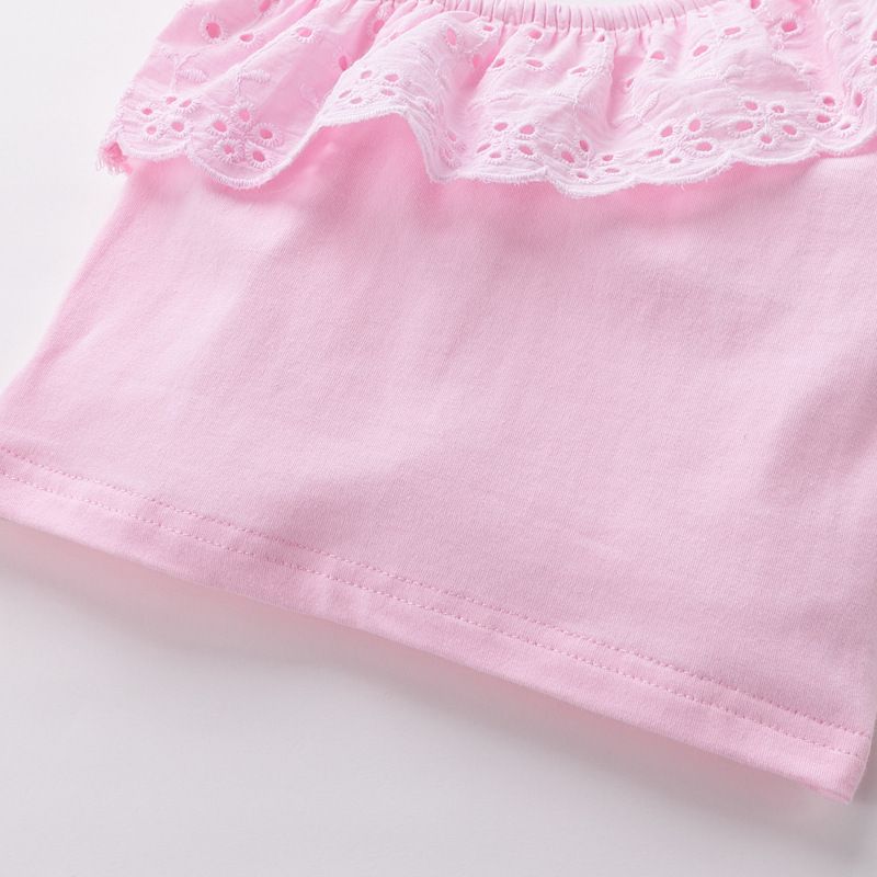 Mother&Kids Children's summer set solid color single strap sleeveless lace top denim shorts two pieces_voghion.com