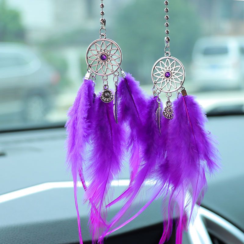 Kreativ Feather Catcher Dream Net Rearview Mirror Dekoratioun Auto Interieur Pendant_voghion.com