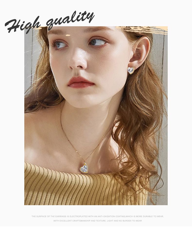 Conjunto de pendientes de circonita con forma de corazón brillante, joyería con colgante de corazón y piedras preciosas, conjunto de joyería_voghion.com