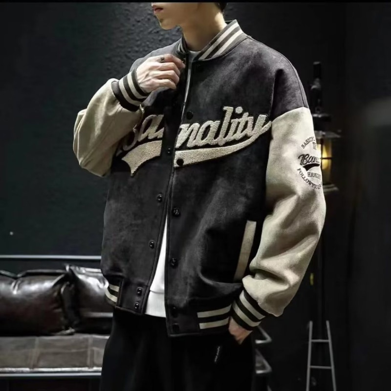 Jachetă bomber verde de primăvară și toamnă, model retro, jachetă bărbătească, elegantă, brodată, uniformă de baseball pentru cupluri_voghion.com