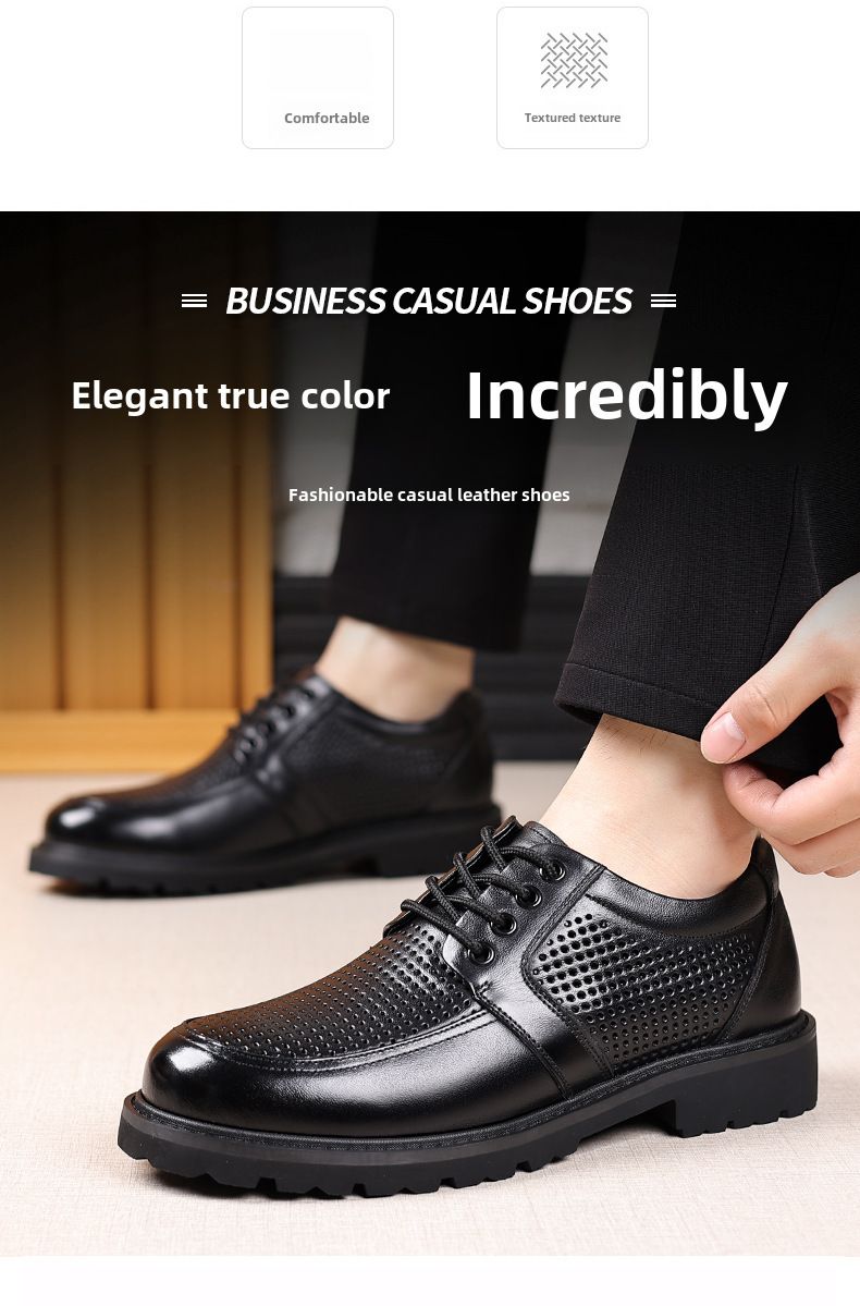 Zapatos casuales de cuero Sandalias transpirables de piel de vaca para hombre Zapatos de vestir de negocios de cuero hueco_voghion.com