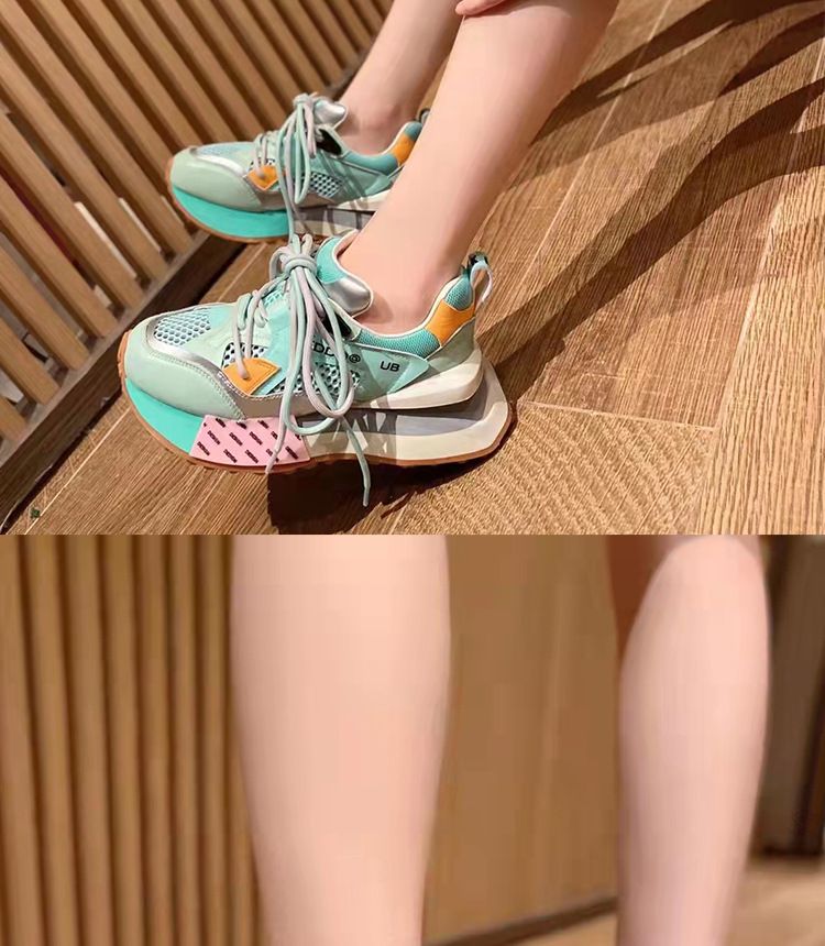 Fashion Colorblock Breathable Mesh Clunky Boots Spring New Height Increasing Insole Casual Women's Shoes women_voghion.com