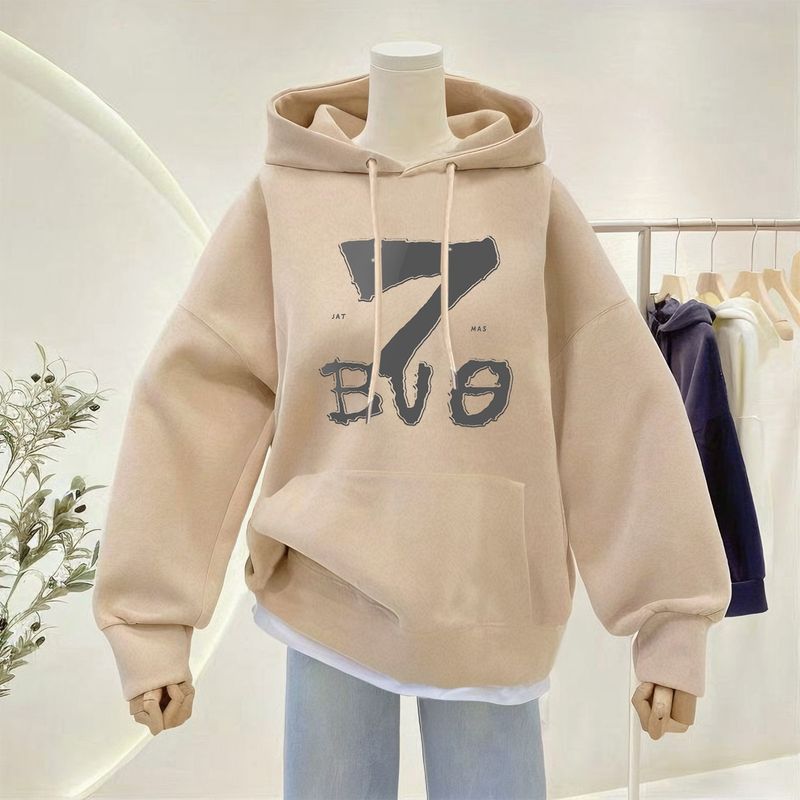 Double layered Heavy Industry Autumn Loose Shoulder Cartoon Vitality Temperament Hoodie Women's Wear with Thick Veet_voghion.com