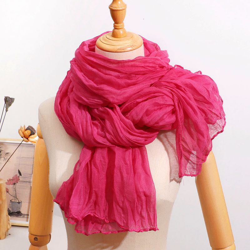 Grenzüberschreitender Außenhandel, geknitterter, gedrehter Baumwoll-Leinen-Schal, langer Schleier, künstlerisches einfarbiges Kopftuch, extra groß_voghion.com