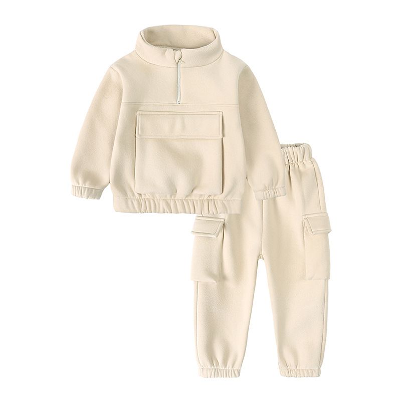 Conjunto de suéter informal para niño: sudadera de algodón cálido y pantalón deportivo para otoño e invierno (de 3 a 8 años, marrón, caqui y gris)_voghion.com