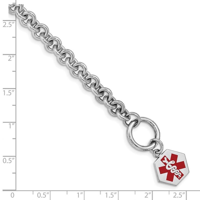 Sterling Silver Rhodium Engraveable Enamel Hexagon Medical ID Bracelet_voghion.com