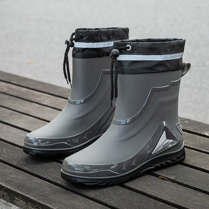 Neue wasserdichte Schuhe, schwarze High Top Knöchel, lässige flache Regenstiefel für Männer, modische Gummistiefel, Größe 39–44_voghion.com
