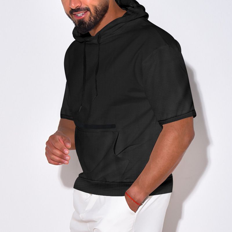 Maglietta estiva casual da uomo, con cappuccio e maniche corte, tinta unita_voghion.com