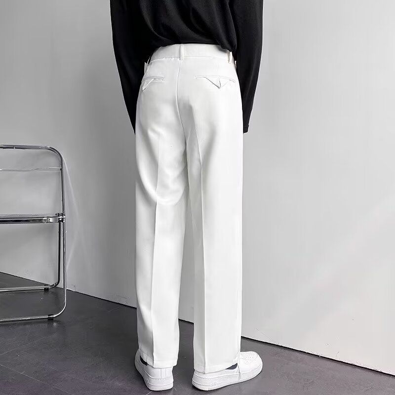 Pantalon de costume décontracté pour homme, style japonais, léger, luxueux, haut de gamme, drapé, noir, ample, droit, jambes larges, long_voghion.com