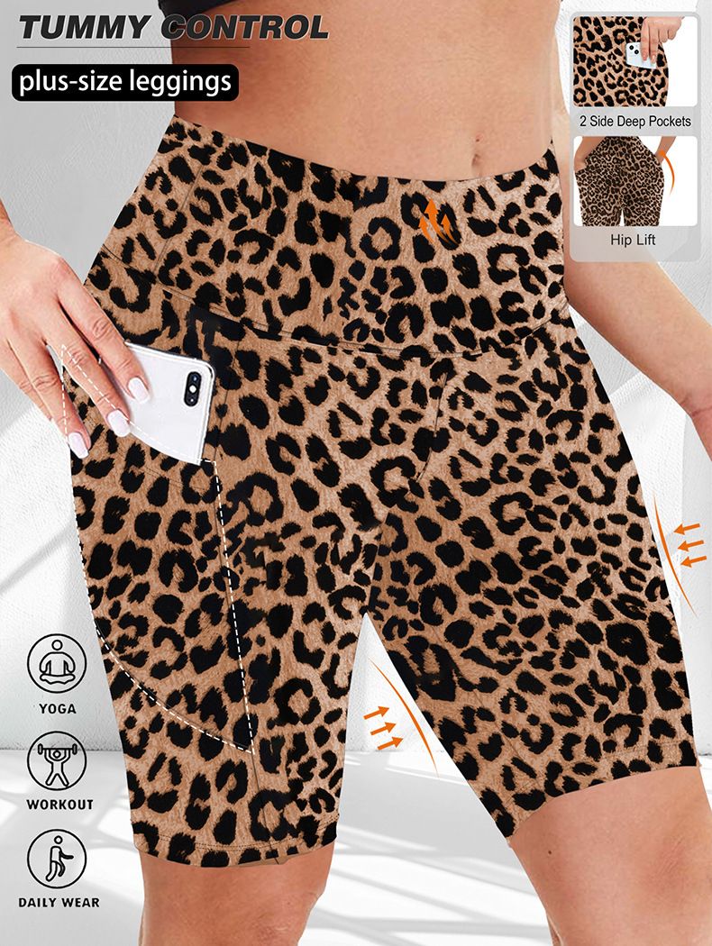 High Waist Yoga Shorts For Women - Stretchy Leopard Print Fitness Pants, Breathable Workout Tights For Running & Gym_voghion.com