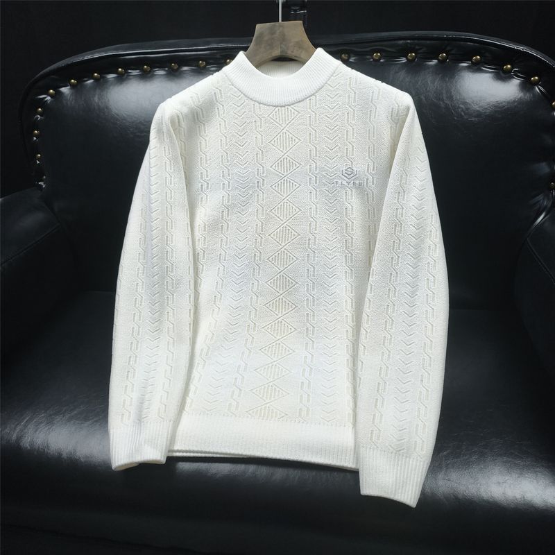 Pull en grosse maille pour homme - Pull d'hiver en maille torsadée avec col rond, manches longues, coupe oversize, blanc et beige (tailles M à 3XL)_voghion.com