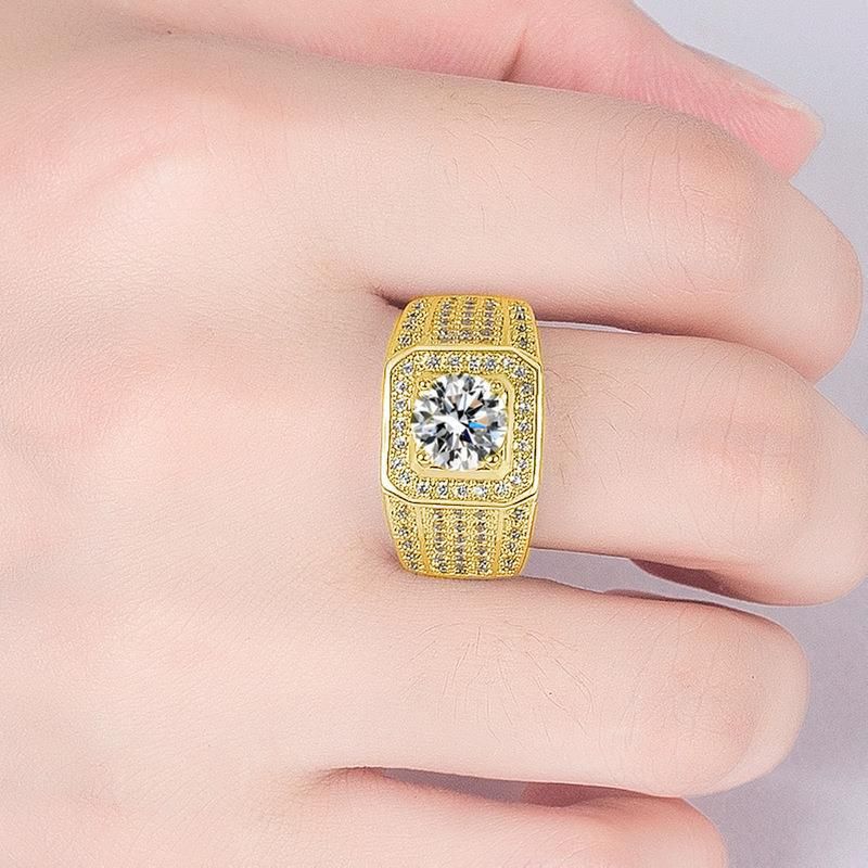 Domineering Full Sparkling Business Men's Ring, Large Naked Diamond Set With Zircon, Luxurious High End Wedding Ring_voghion.com