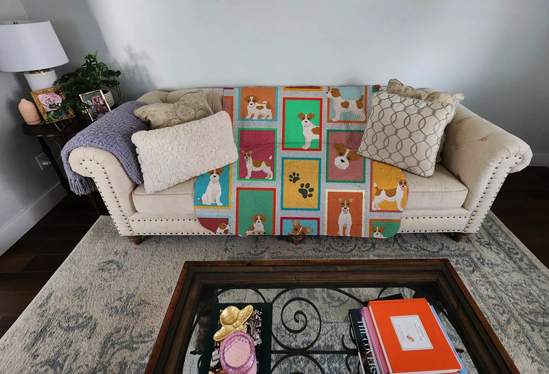 Lots of Red and White Jack Russell Terrier Quilted Blanket 50x60 Artwork Pattern Quilted Throw Blanket for Bed, Couch, Sofa, Soft and Lightweight_voghion.com