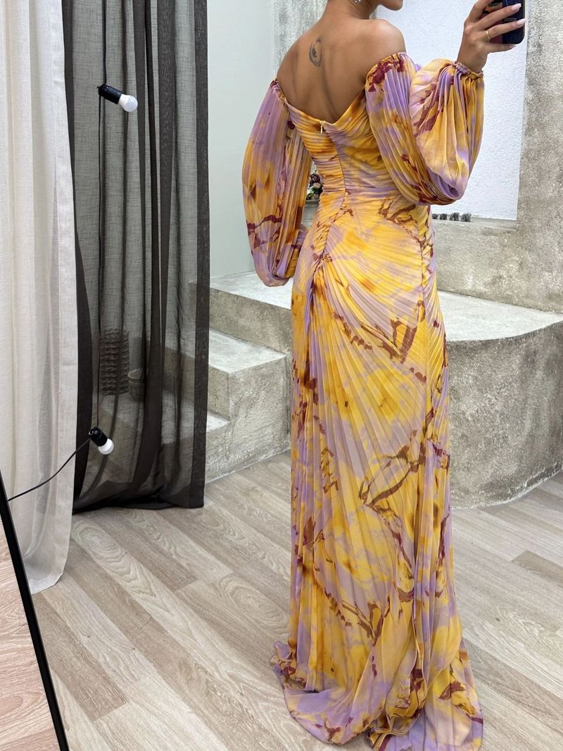 Abito lungo plissettato – Tende botaniche per i tetti di Marrakech e le serate nelle gallerie di Berlino_voghion.com