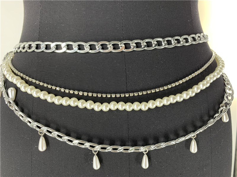 Club style publicity pearl chain mix and match multi-layer waist chain_voghion.com