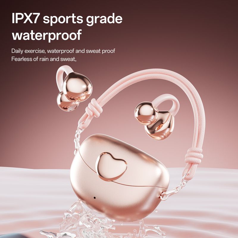 Heart-shaped Bag Style Clip On Earbuds Open Ear Wireless Bluetooth 5.4 Headphones With Mic Noise Cancelling Waterproof Headphone_voghion.com