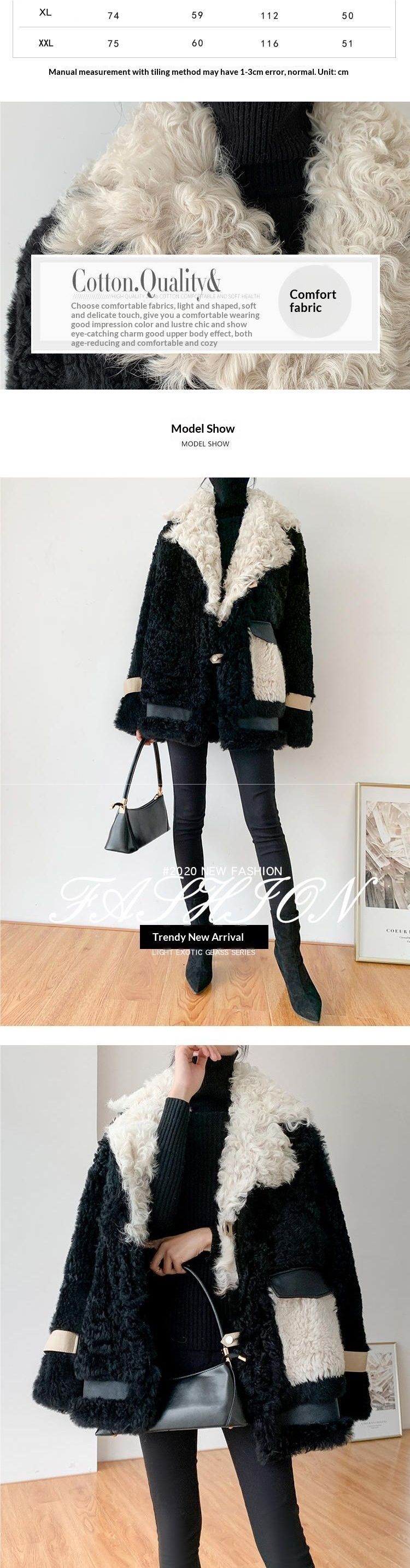 Calm New Winter Mid-Length Lamb Wool Sheep Shearling Sheepskin Fur Coat Women's Patchwork Overcoat_voghion.com