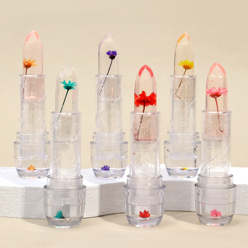 Jelly Flower Crystal Lip Balm Leppestift Temperaturfargeendrende Leppepomade Gloss Transparent Langvarig Stift_voghion.com