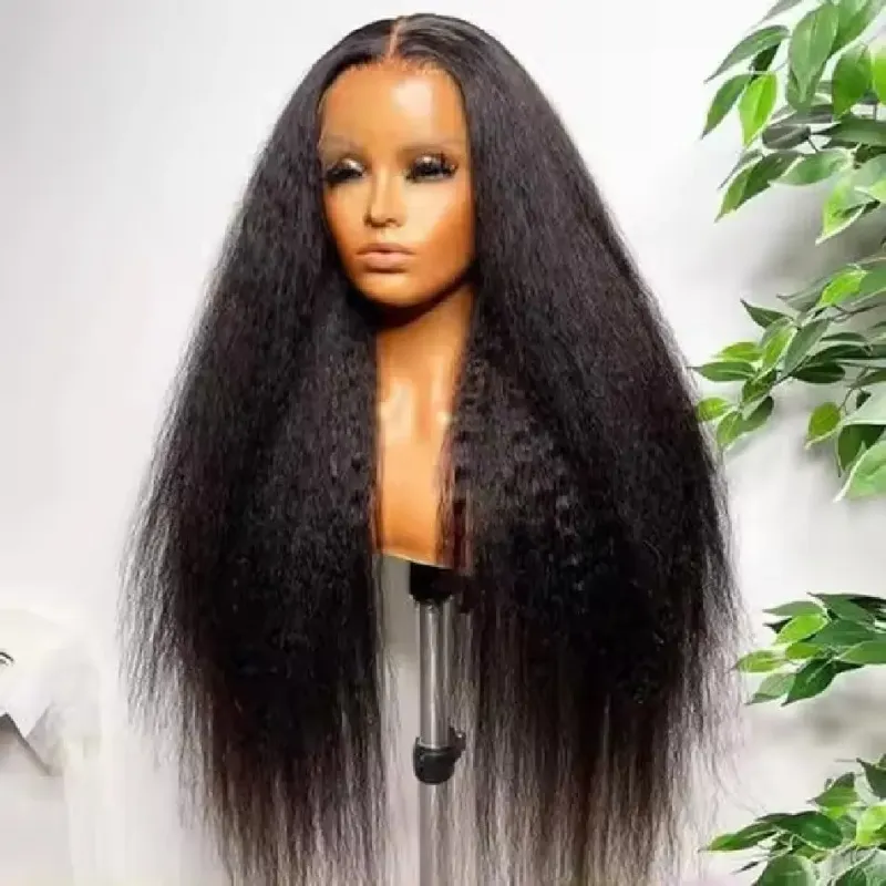 Äkta HD Lace Front Yaki Rak Peruk 13*4 Lace Frontal Äkta Hår Peruker_voghion.com