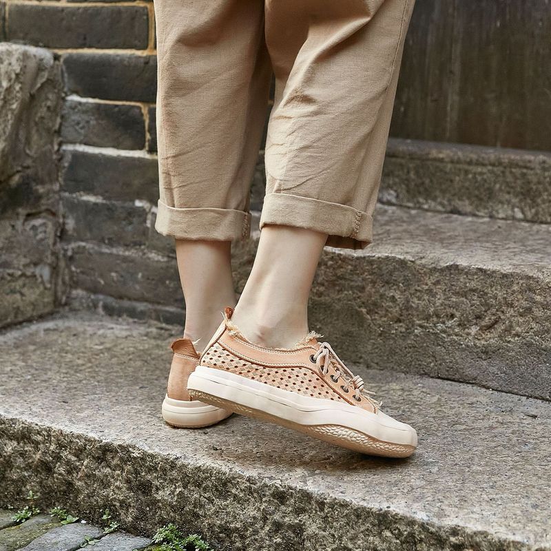 Scarpe casual da donna in pelle di vacchetta lavata di alta qualità con suola spessa, sneakers traspiranti e versatili antiscivolo, primavera estate_voghion.com