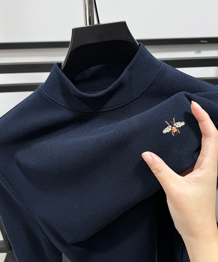 Premium Double-Layer Fleece Sweatshirt For Men – Slim-Fit Thermal Base Layer With Brushed Micro Velvet Interior, Semi-Turtleneck Winter Pullover_voghion.com