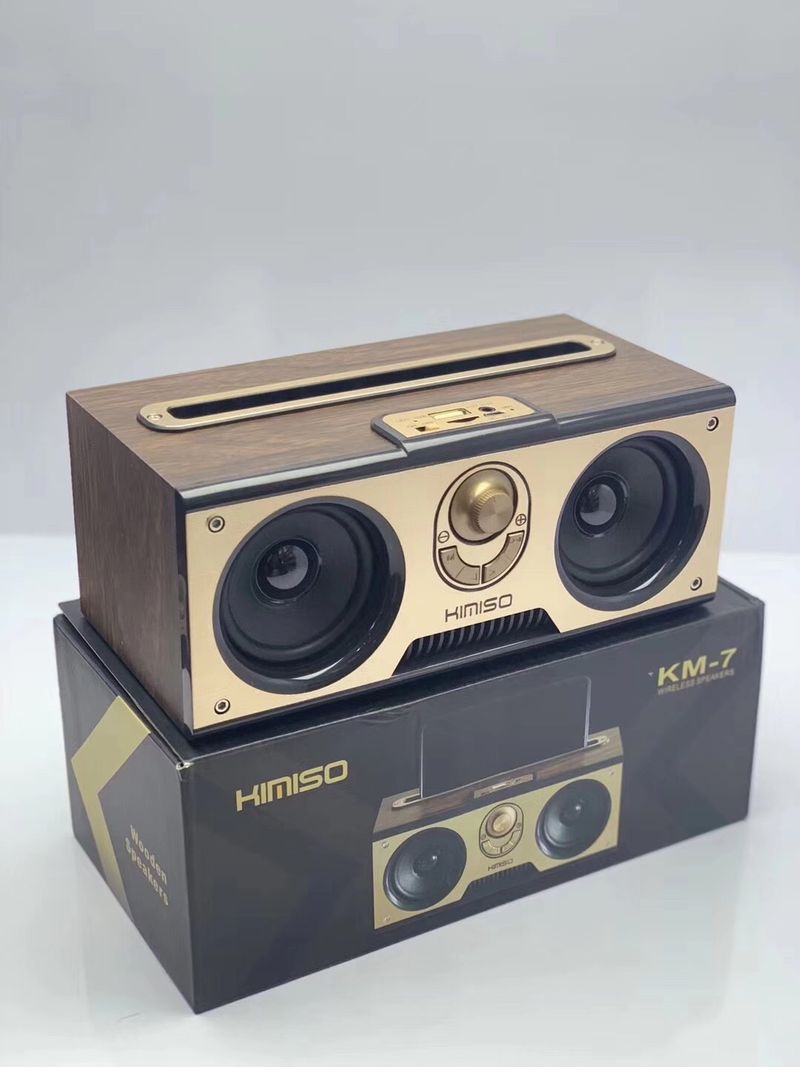 New KM-7 Wooden Wireless Portable Outdoor Radio Card Slot Bluetooth Speaker_voghion.com