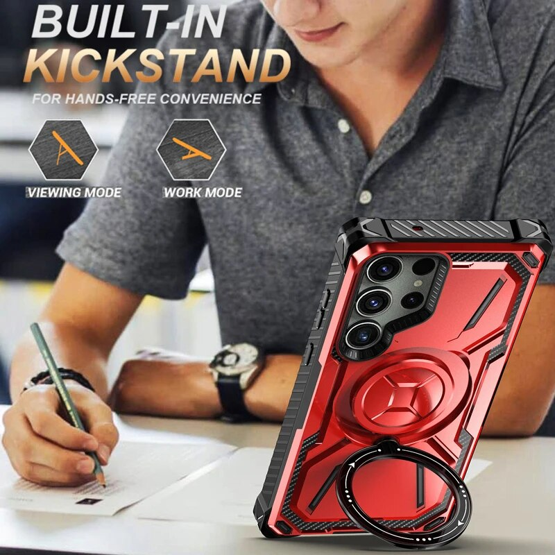 Bananq Magnetische drehbare Standhülle für Samsung S24 S23 S22 S21 Ultra Plus für Magsafe Wireless Charge, stoßfeste Abdeckung_voghion.com