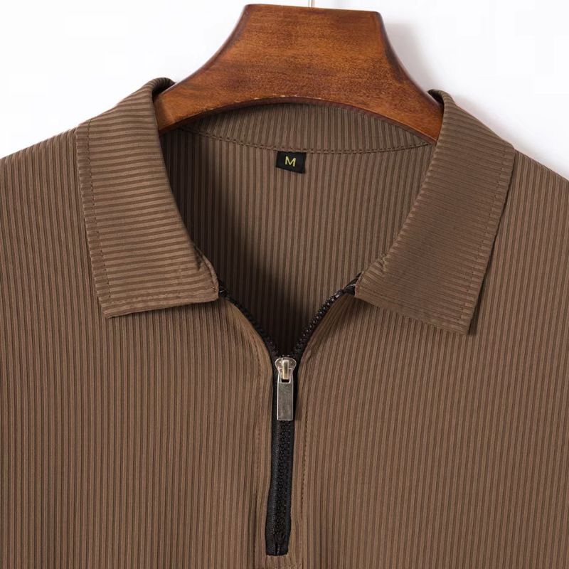 2024 Sommer Neues Hemd Reißverschluss Streifenkleid Lässiges Polokragen Kurzarm Herren T-Shirt_voghion.com