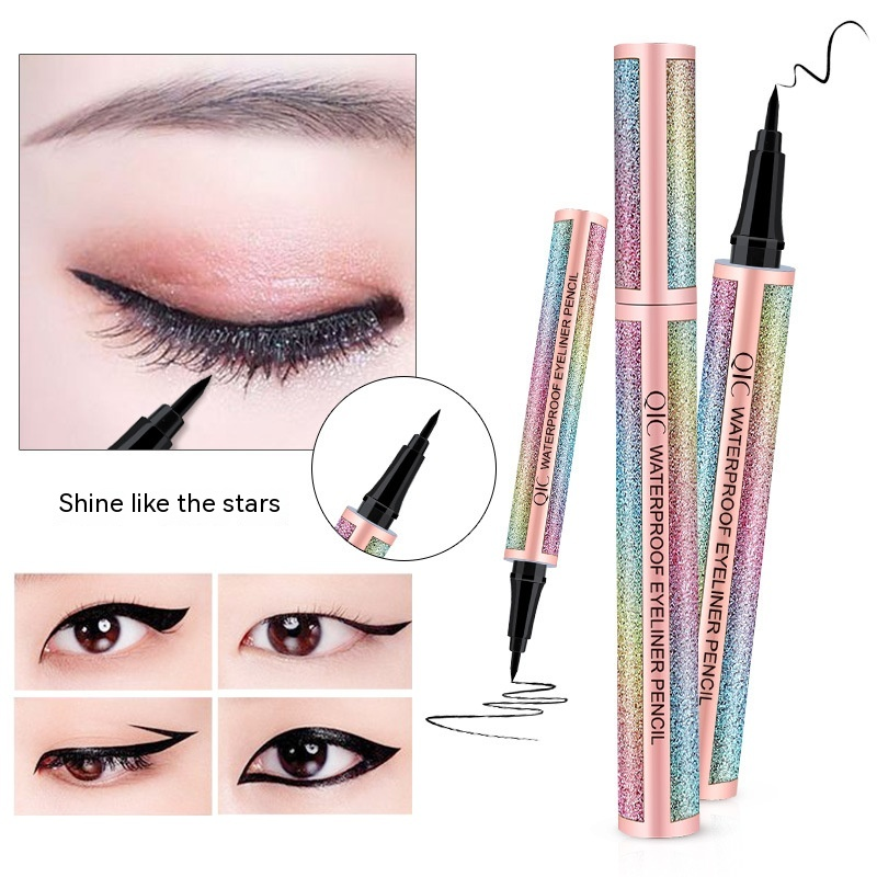 QIC Brand Color Liquid Cosmetics Wasserfester, ölbeständiger, nicht verschmierender Eyeliner-Stift mit coolem schwarzen Sternenhimmel_voghion.com