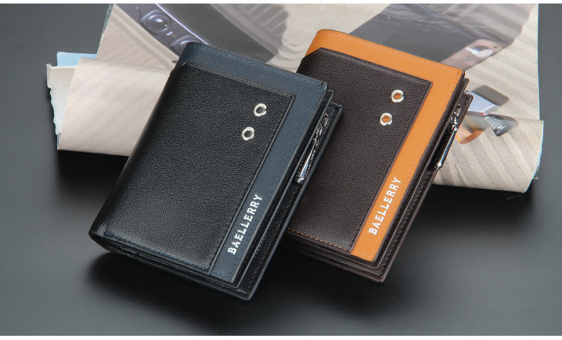 Baellerry Men's Wallet New Fashion Zipper Buckle Coin Purse Retro Wallet Vertical Coin Purse_voghion.com
