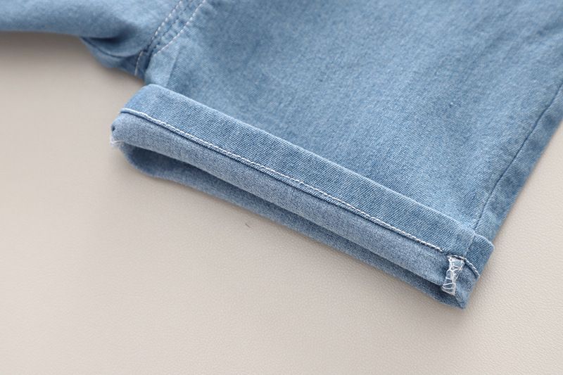 Grenzüberschreitender Außenhandel Kinderkleidung Jungenanzug Sommer Neu Gestreiftes, farblich passendes Jeanshemd Bequemer Anzug mit kurzen Ärmeln und Shorts_voghion.com